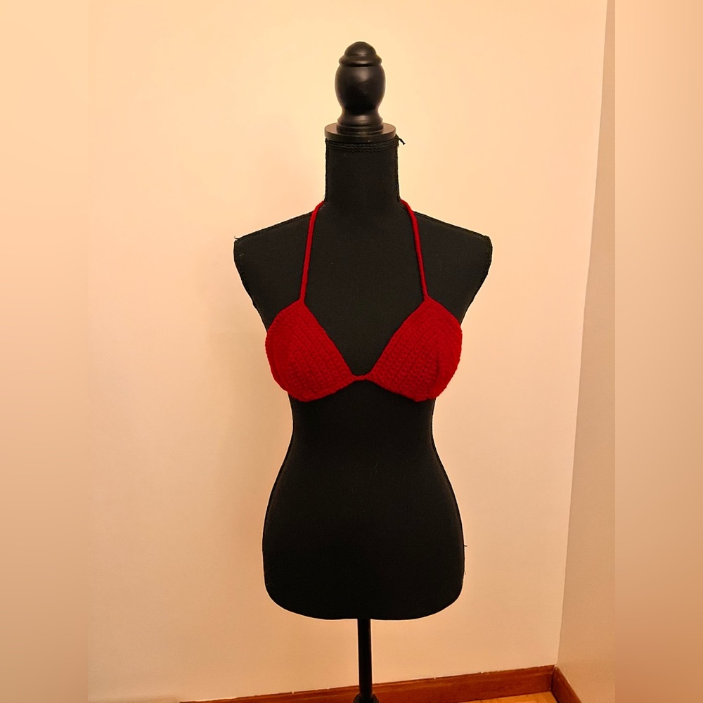 Handmade Red Crocheted Bralette